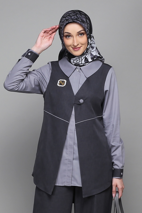 2in1 Vest Snap Button Northern Grey Chill Shirt