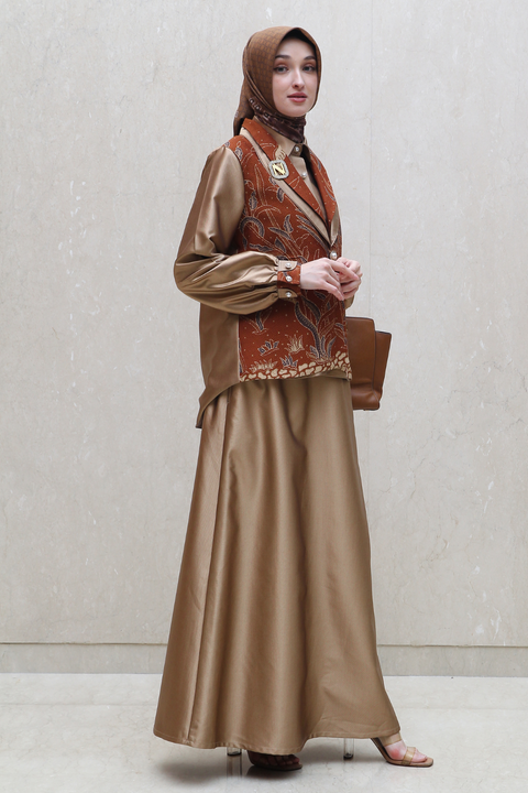 One Set Batik Shadow Metallic Copper Midi (Shirt + Skirt)