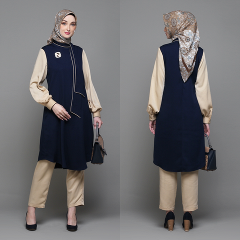 Necktie Moiselle Navy Double Cream Tunic