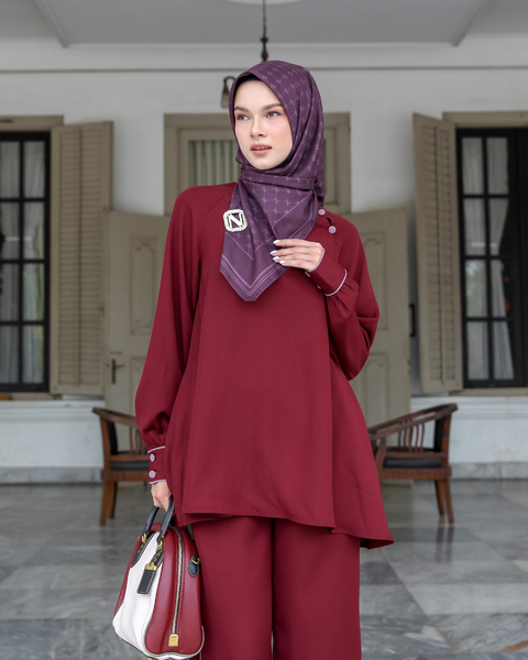 Button Wine Berry Blouse (Shirt & Culotte)