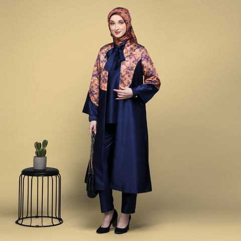One Set Architectural Mosaic Navy ( Tunic and Pants )