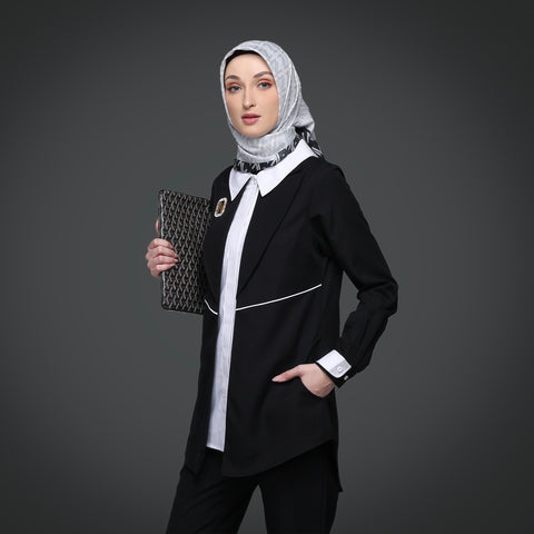 2in1 Blazer Piping Great Black White Shirt