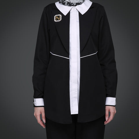 2in1 Blazer Piping Great Black White Shirt