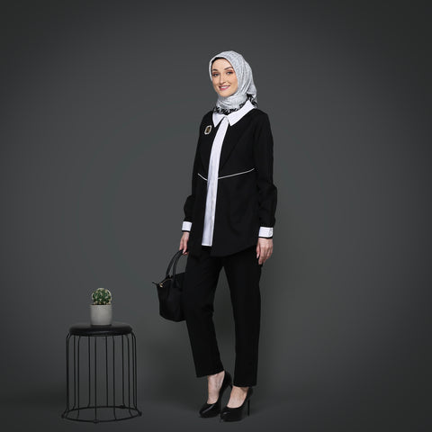2in1 Blazer Piping Great Black White Shirt