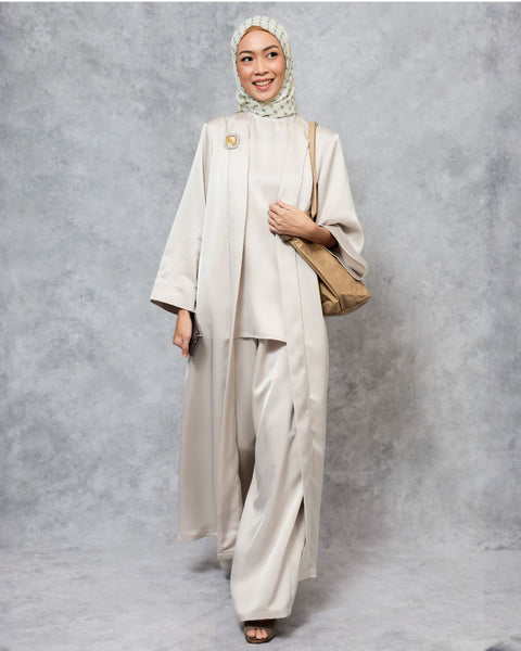 Abaya Oat Grey (Shirt, Long Outer & Culotte)