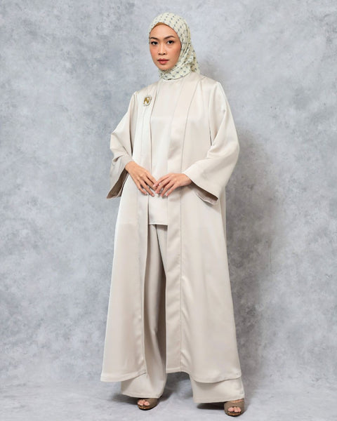 Abaya Oat Grey (Shirt, Long Outer & Culotte)