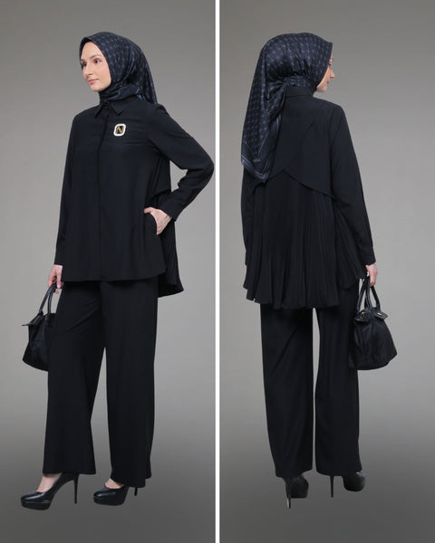 Pleats Black Latta Shirt & Culotte (ONESET)