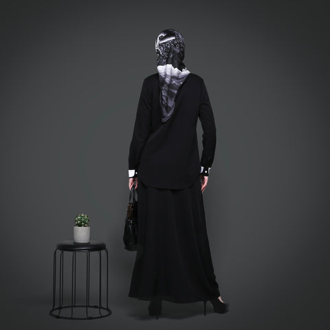 One Set 2in1 Blazer TwoTone White Rapico Black Midi Shirt (Shirt & Skirt)