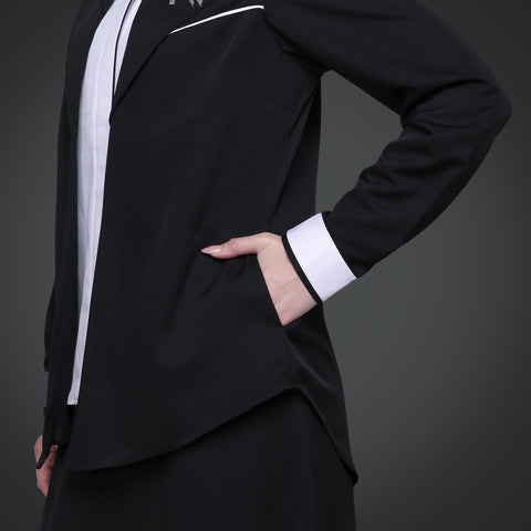 One Set 2in1 Blazer TwoTone White Rapico Black Midi Shirt (Shirt & Skirt)