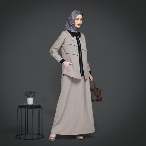 One Set 2in1 Blazer Opnaisel Balanced Beige Sweet Black Midi (Shirt & Skirt)