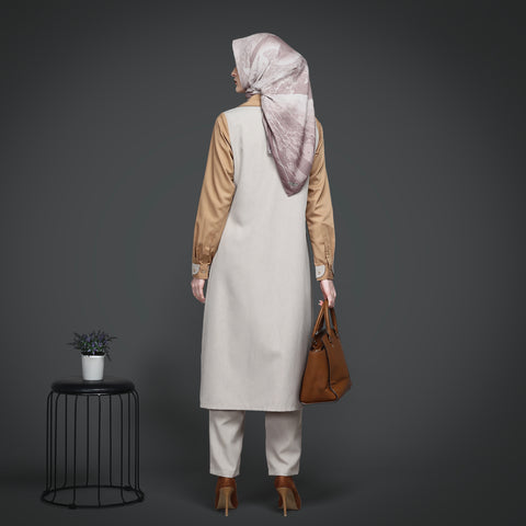 2in1 Piping Brown Rice Toasted Almond Tunic