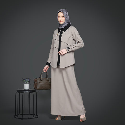 One Set 2in1 Blazer Opnaisel Balanced Beige Sweet Black Midi (Shirt & Skirt)