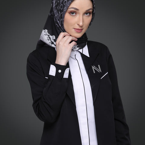 One Set 2in1 Blazer TwoTone White Rapico Black Midi Shirt (Shirt & Skirt)