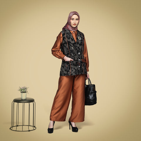 Puff Blazer Piping Rust Exclusive Batik (Shirt, Culotte & Rompi)