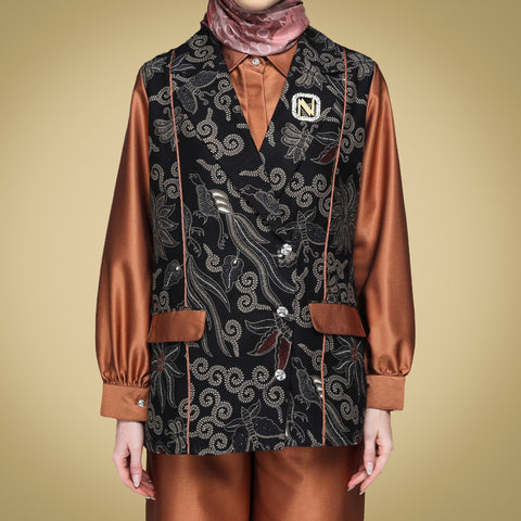 Puff Blazer Piping Rust Exclusive Batik (Shirt, Culotte & Rompi)
