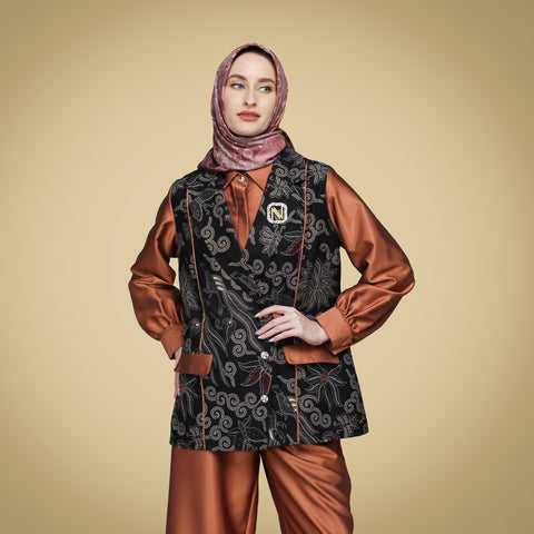 Puff Blazer Piping Rust Exclusive Batik (Shirt, Culotte & Rompi)