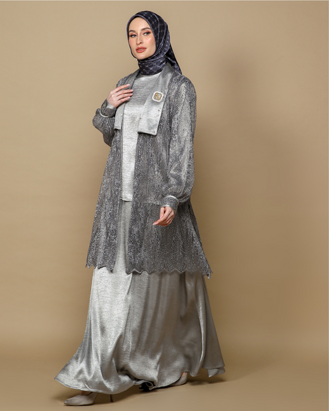 RAYA SERIES: Ayra Silver Gray (Midi Shirt & Skirt)
