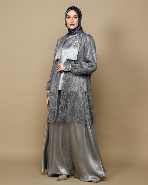 RAYA SERIES: Ayra Silver Gray (Midi Shirt & Skirt)