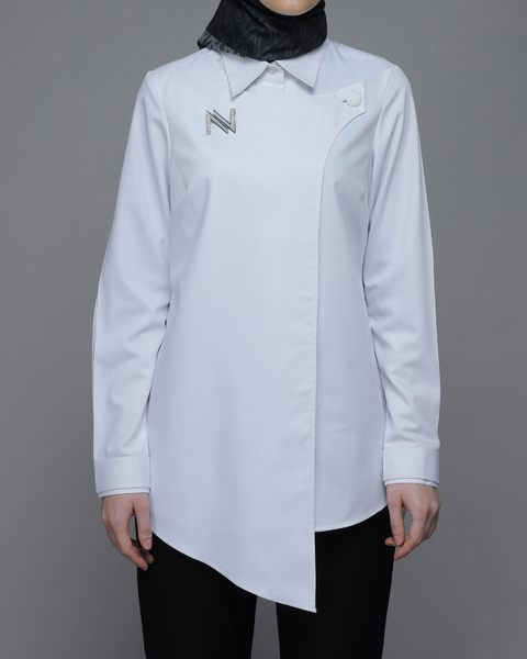 Flap Asymmetric White Shirt