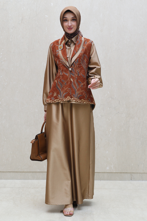 Batik Shadow Metallic Copper Midi (Shirt + Skirt)