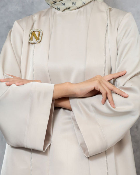 Abaya Oat Grey (Shirt, Long Outer & Culotte)