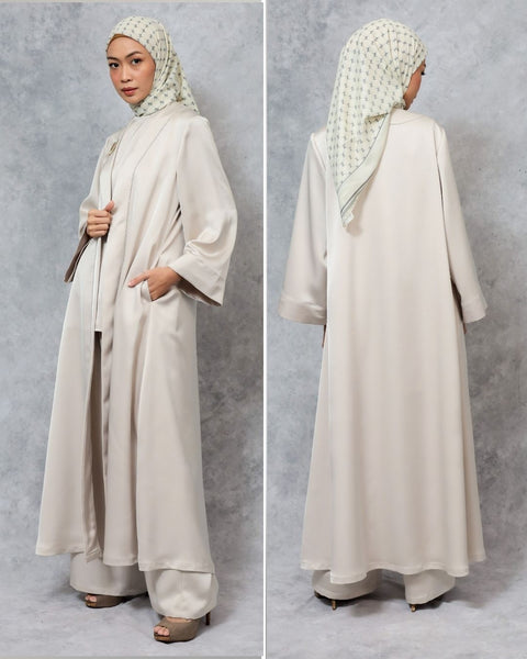 Abaya Oat Grey (Shirt, Long Outer & Culotte)