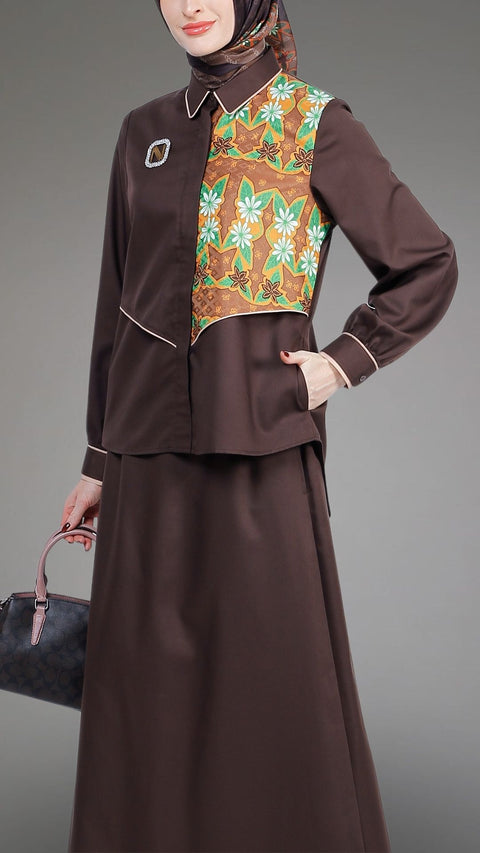 Piping Bistre Anise Midi Set ( Shirt & Skirt)