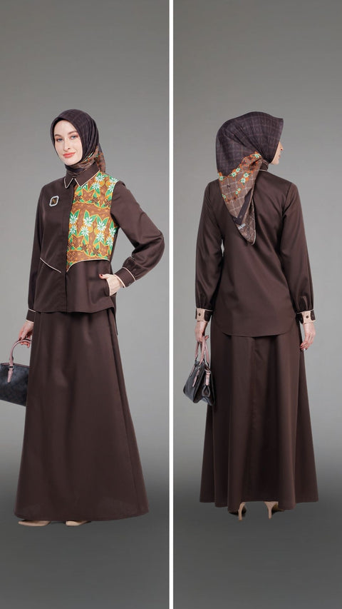 Piping Bistre Anise Midi Set ( Shirt & Skirt)