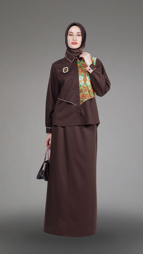 Piping Bistre Anise Midi Set ( Shirt & Skirt)