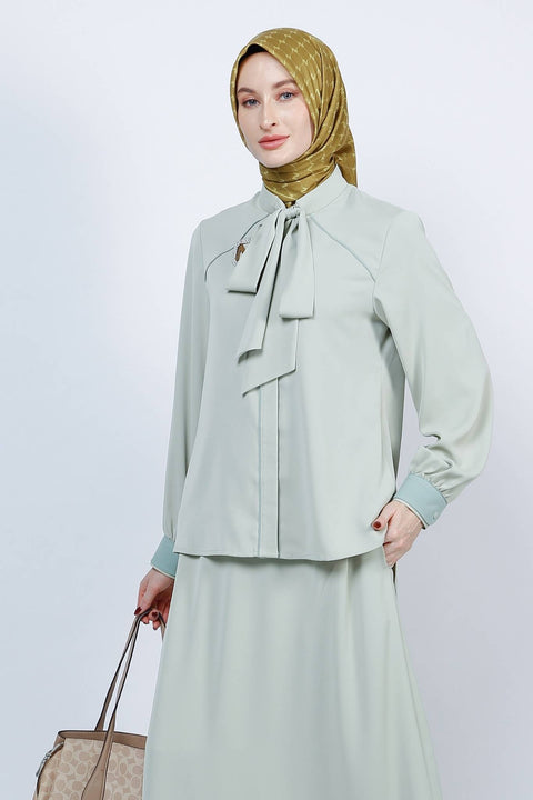 Ribbon Cararra Pewter Midi Shirt & Skirt