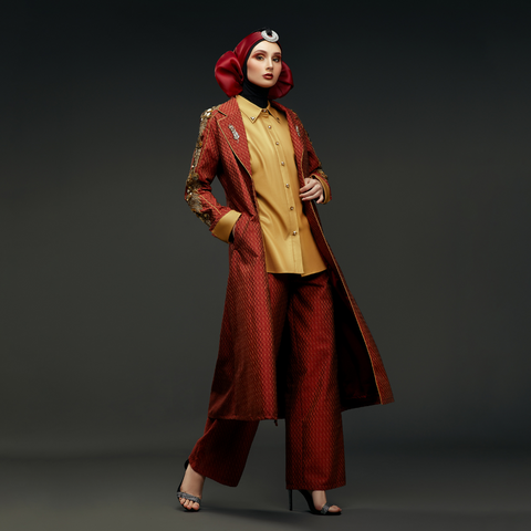 One Set Raph Saudi Maroon Gold (Shirt, Outer, Culotte)